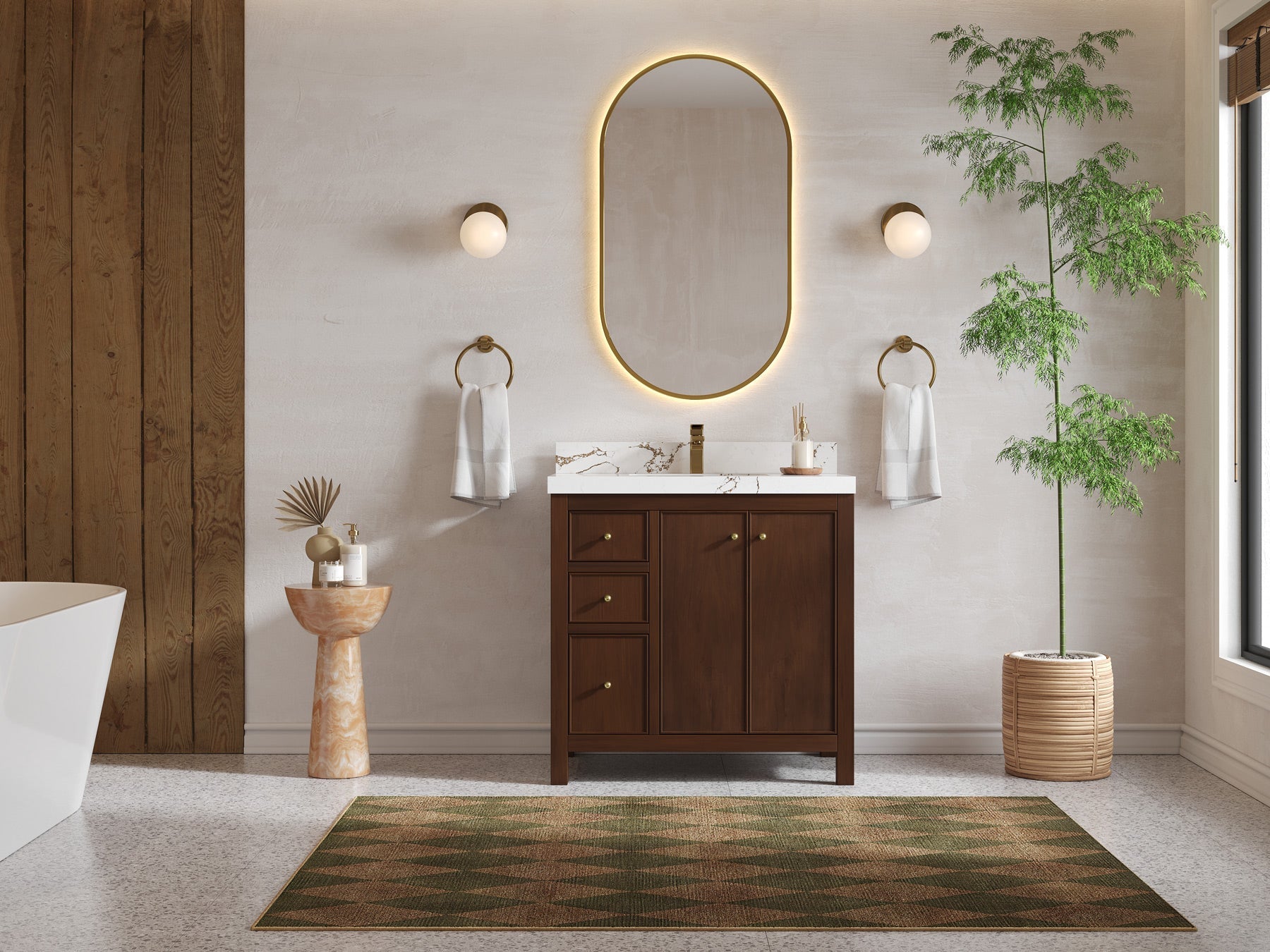 Chicago Teak 36 in. W x 22 in. D Center Sink Bathroom Vanity - Willow Bath and Vanity