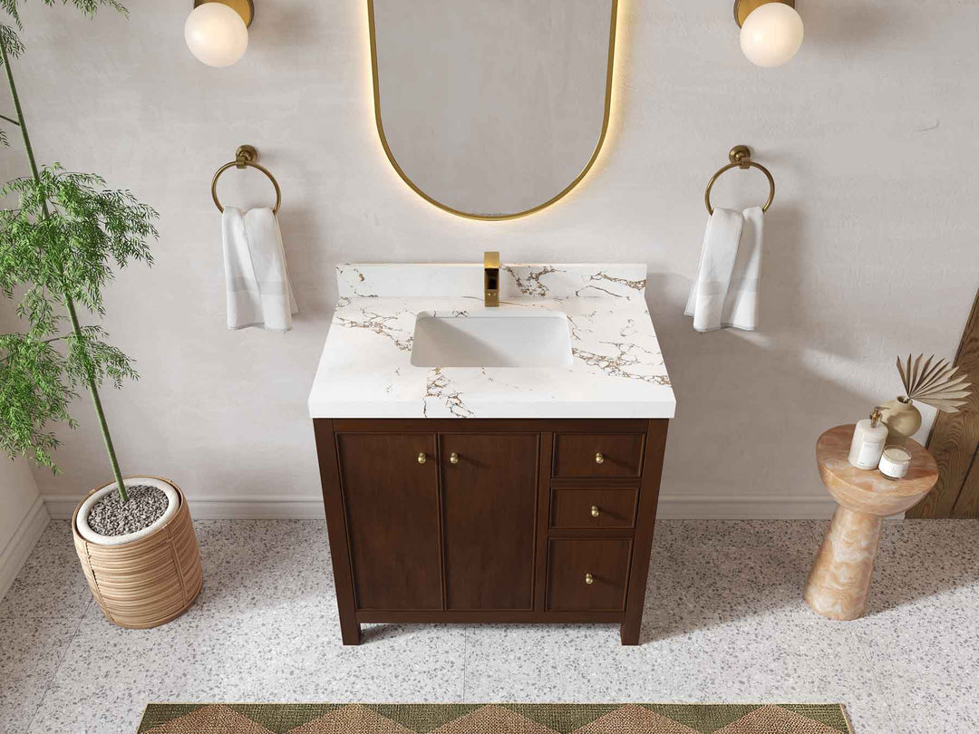 Chicago Teak 36 in. W x 22 in. D Center Sink Bathroom Vanity - Willow Bath and Vanity