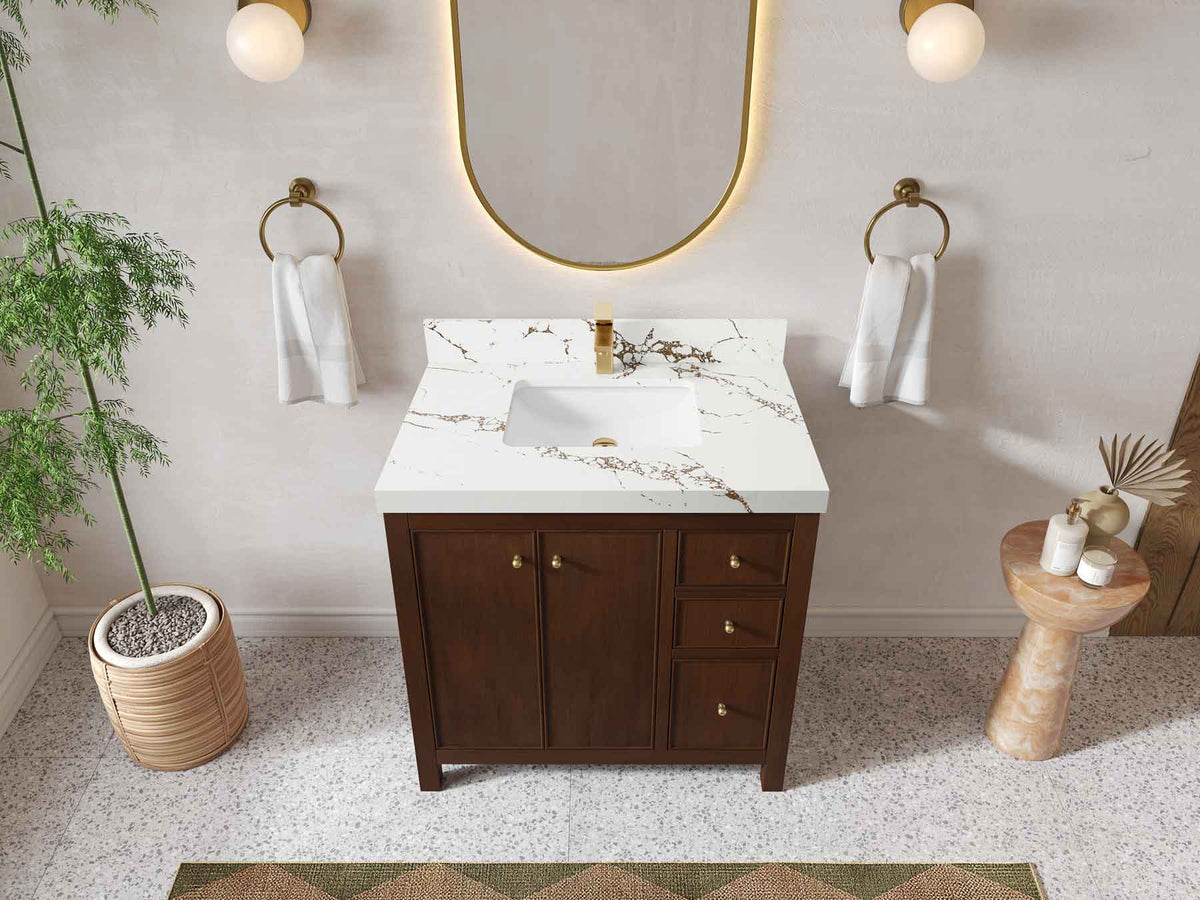 Chicago Teak 36 in. W x 22 in. D Center Sink Bathroom Vanity - Willow Bath and Vanity