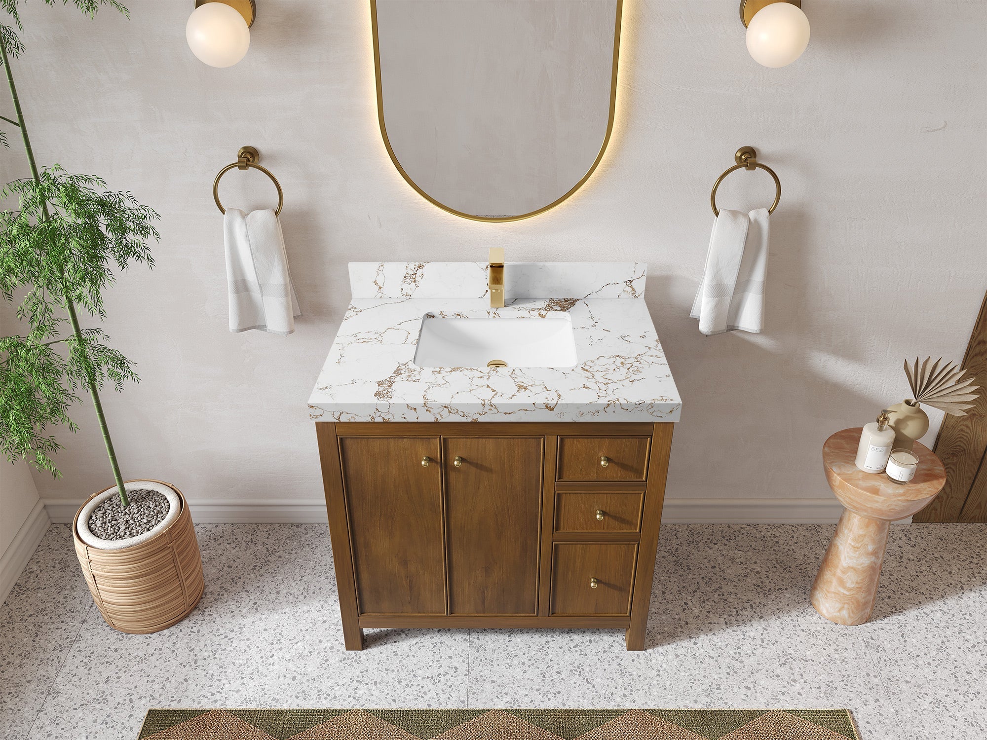 Chicago Teak 36 in. W x 22 in. D Center Sink Bathroom Vanity - Willow Bath and Vanity