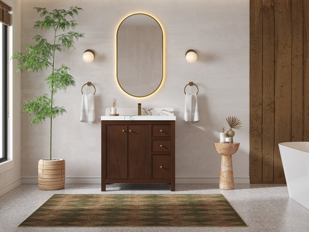 Chicago Teak 36 in. W x 22 in. D Center Sink Bathroom Vanity - Willow Bath and Vanity