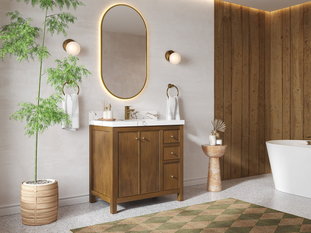 Chicago Teak 36 in. W x 22 in. D Center Sink Bathroom Vanity - Willow Bath and Vanity