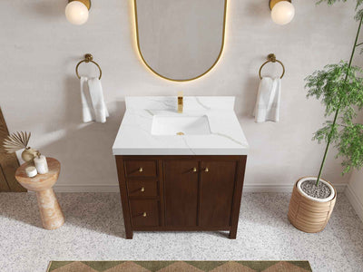 Chicago Teak 36 in. W x 22 in. D Center Sink Bathroom Vanity - Willow Bath and Vanity