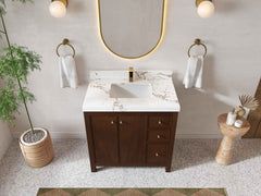Chicago Teak 36 in. W x 22 in. D Left Offset Sink Bathroom Vanity - photo 4
