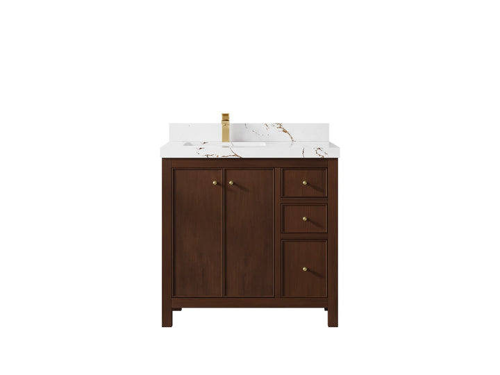 Chicago Teak 36 in. W x 22 in. D Left Offset Sink Bathroom Vanity - photo 34