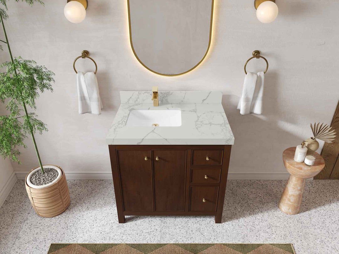 Chicago Teak 36 in. W x 22 in. D Left Offset Sink Bathroom Vanity - Willow Bath and Vanity