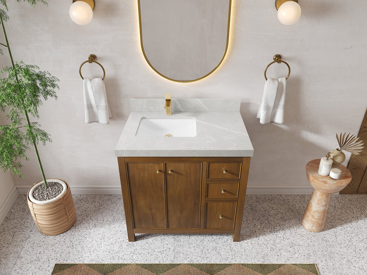 Chicago Teak 36 in. W x 22 in. D Left Offset Sink Bathroom Vanity - photo 29