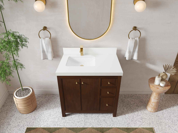 Chicago Teak 36 in. W x 22 in. D Left Offset Sink Bathroom Vanity - photo 41