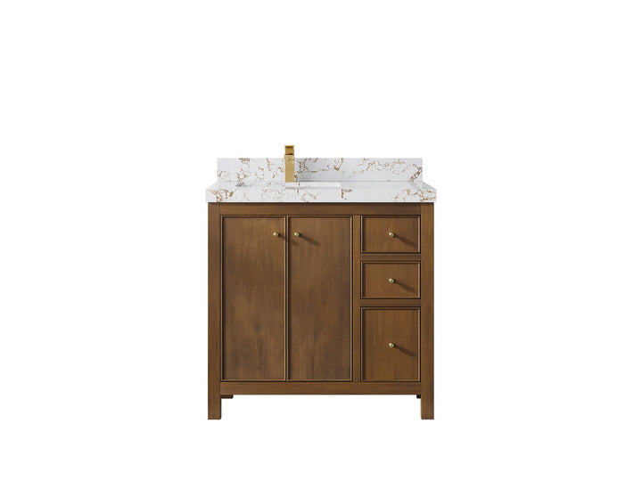 Chicago Teak 36 in. W x 22 in. D Left Offset Sink Bathroom Vanity - photo 36