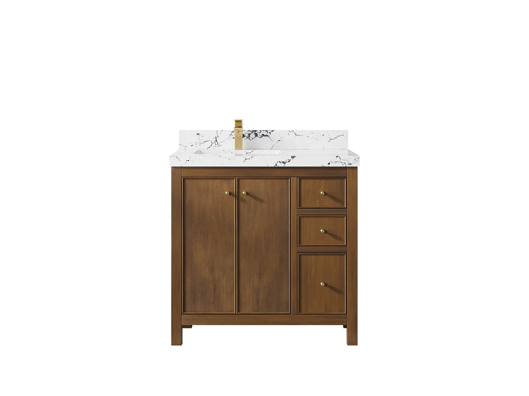 Chicago Teak 36 in. W x 22 in. D Left Offset Sink Bathroom Vanity - Willow Bath and Vanity