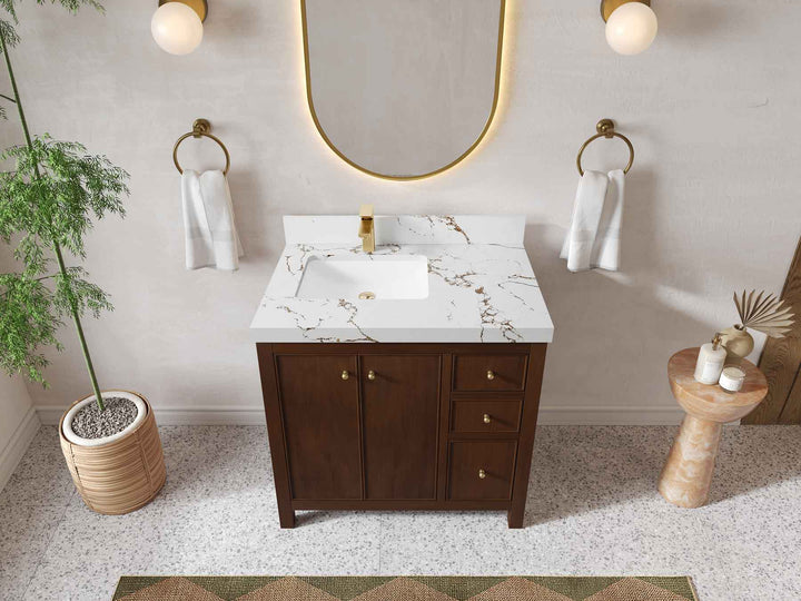 Chicago Teak 36 in. W x 22 in. D Left Offset Sink Bathroom Vanity - photo 33