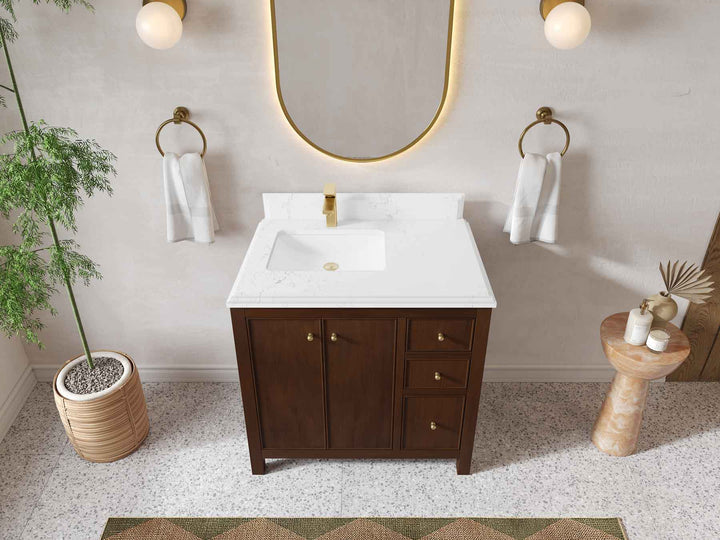 Chicago Teak 36 in. W x 22 in. D Left Offset Sink Bathroom Vanity - photo 23