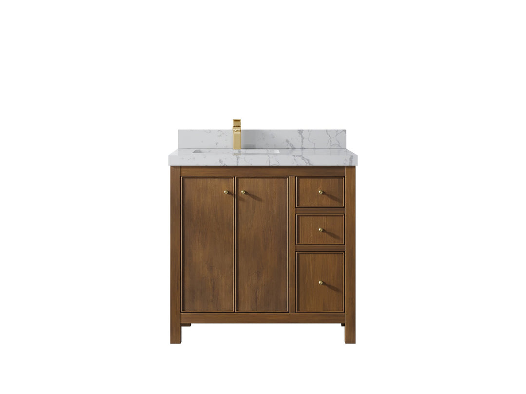 Chicago Teak 36 in. W x 22 in. D Left Offset Sink Bathroom Vanity - Willow Bath and Vanity