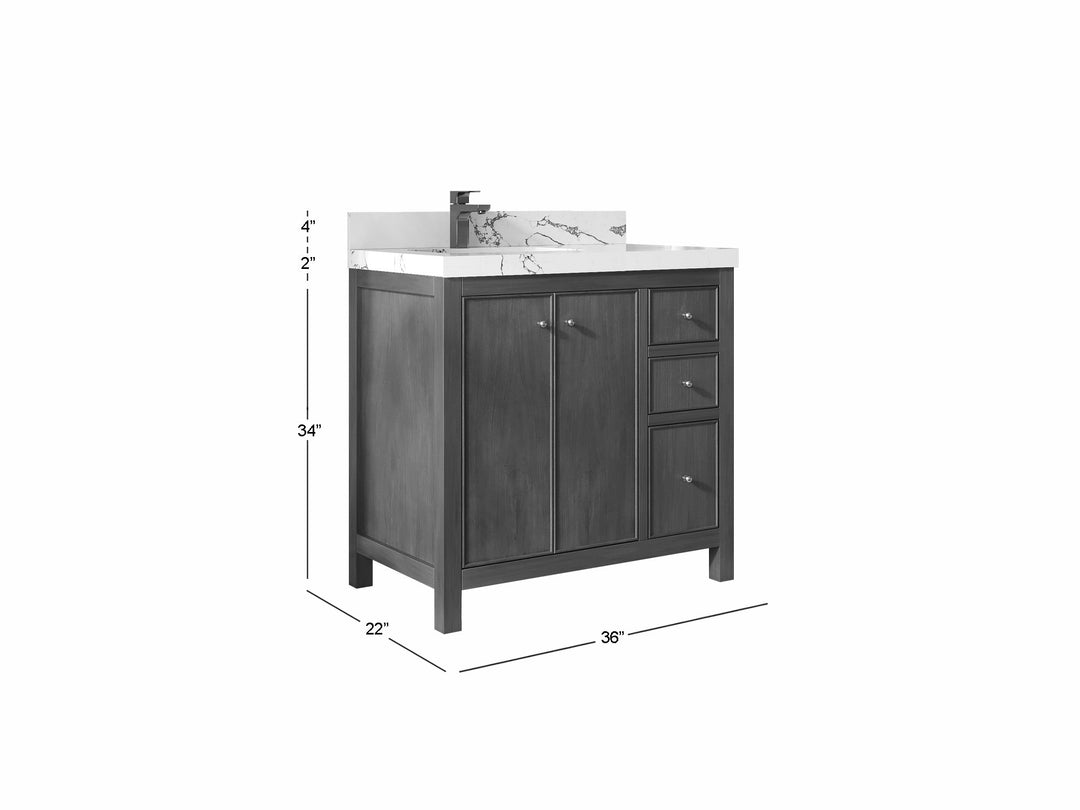 Chicago Teak 36 in. W x 22 in. D Left Offset Sink Bathroom Vanity - Willow Bath and Vanity