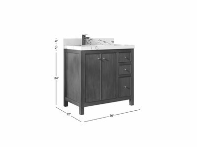 Chicago Teak 36 in. W x 22 in. D Left Offset Sink Bathroom Vanity - Willow Bath and Vanity