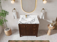 Chicago Teak 36 in. W x 22 in. D Left Offset Sink Bathroom Vanity - photo 37