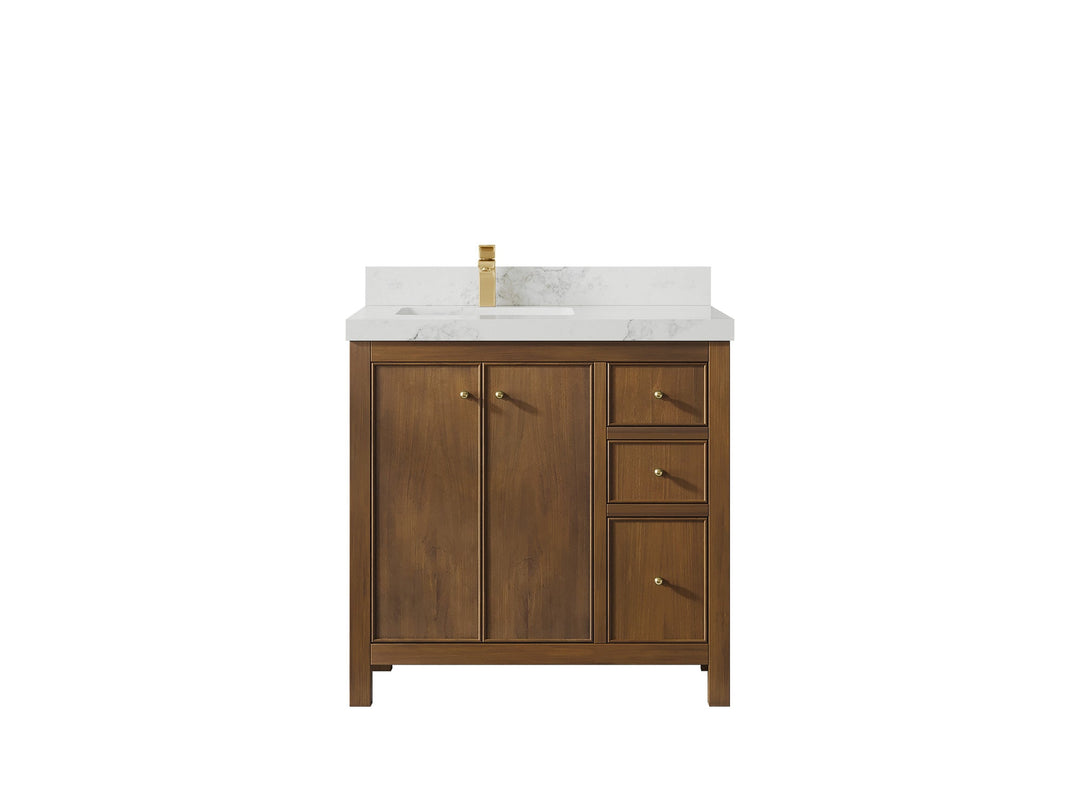Chicago Teak 36 in. W x 22 in. D Left Offset Sink Bathroom Vanity - Willow Bath and Vanity