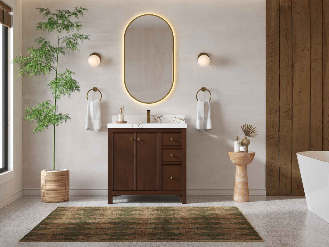 Chicago Teak 36 in. W x 22 in. D Left Offset Sink Bathroom Vanity - Willow Bath and Vanity