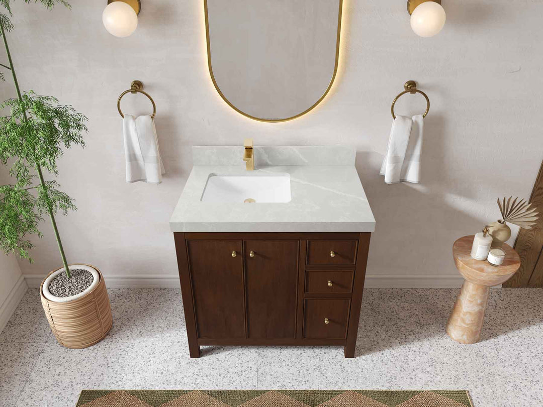 Chicago Teak 36 in. W x 22 in. D Left Offset Sink Bathroom Vanity - Willow Bath and Vanity