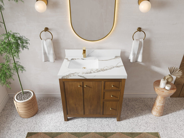 Chicago Teak 36 in. W x 22 in. D Left Offset Sink Bathroom Vanity - photo 13