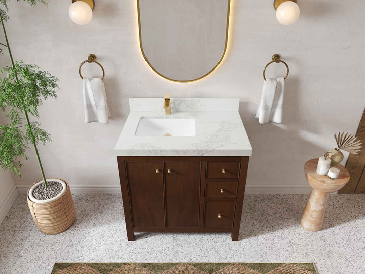 Chicago Teak 36 in. W x 22 in. D Left Offset Sink Bathroom Vanity - photo 17