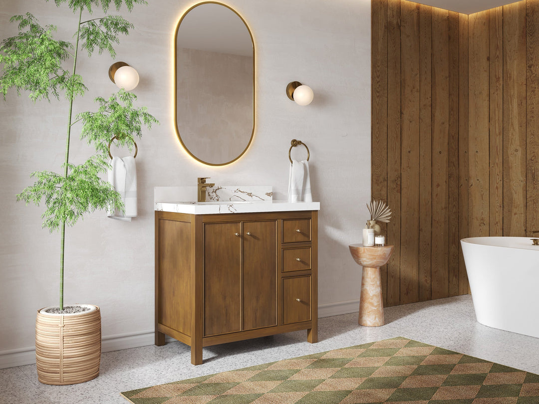 Chicago Teak 36 in. W x 22 in. D Left Offset Sink Bathroom Vanity - Willow Bath and Vanity