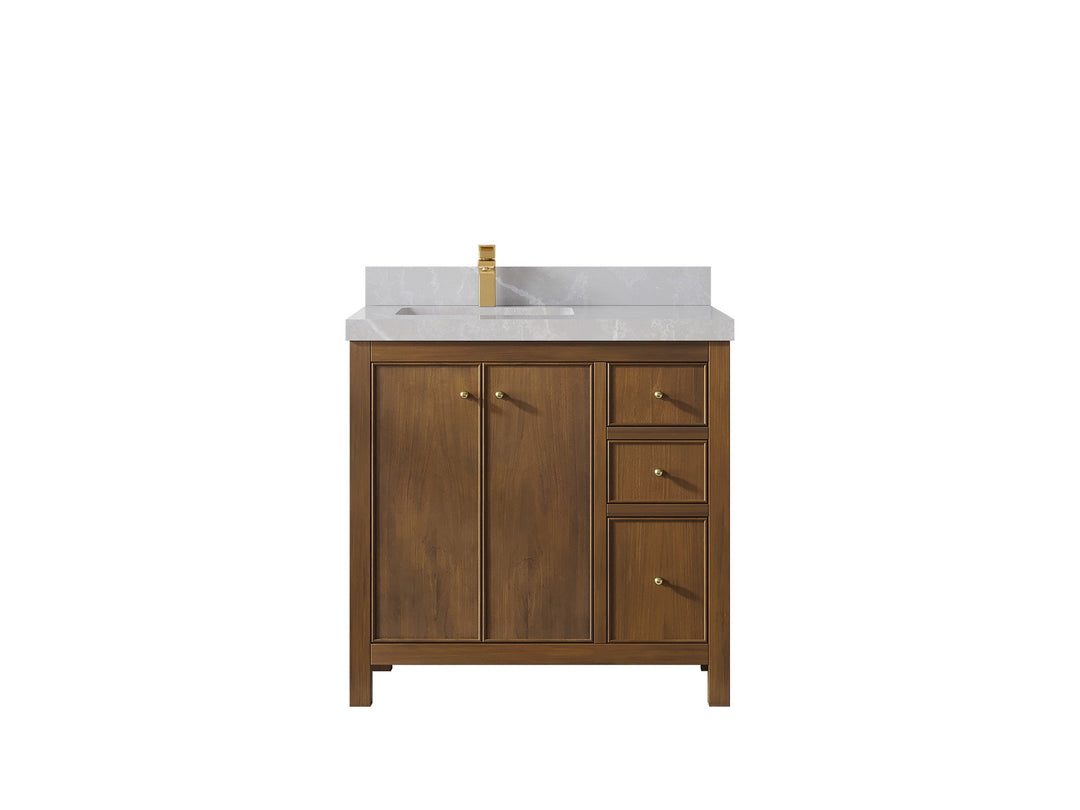 Chicago Teak 36 in. W x 22 in. D Left Offset Sink Bathroom Vanity - Willow Bath and Vanity