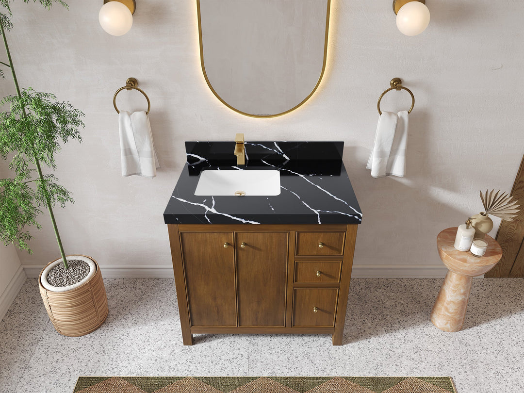 Chicago Teak 36 in. W x 22 in. D Left Offset Sink Bathroom Vanity - Willow Bath and Vanity