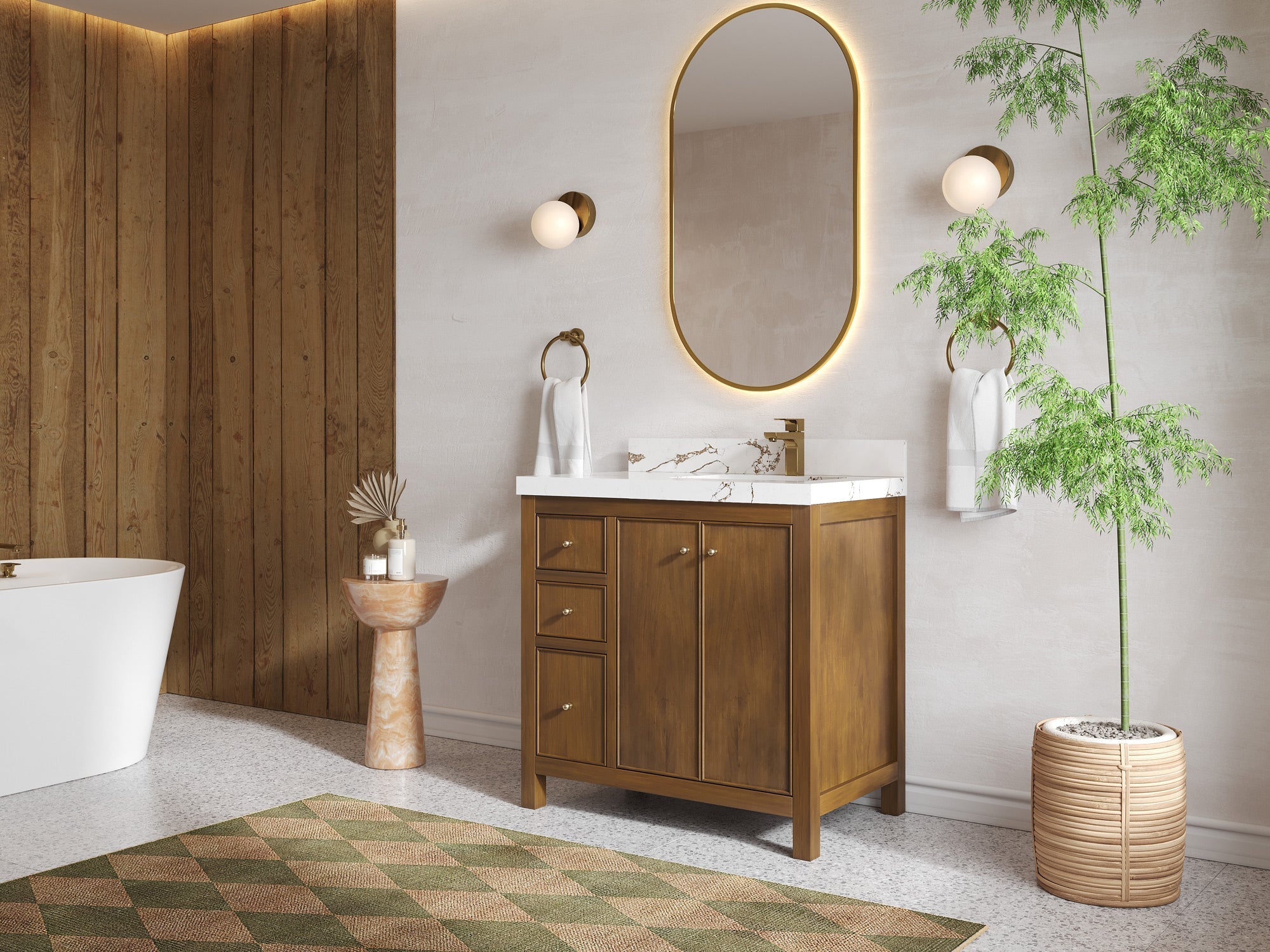 Chicago Teak 36 in. W x 22 in. D Right Offset Sink Bathroom Vanity - Willow Bath and Vanity