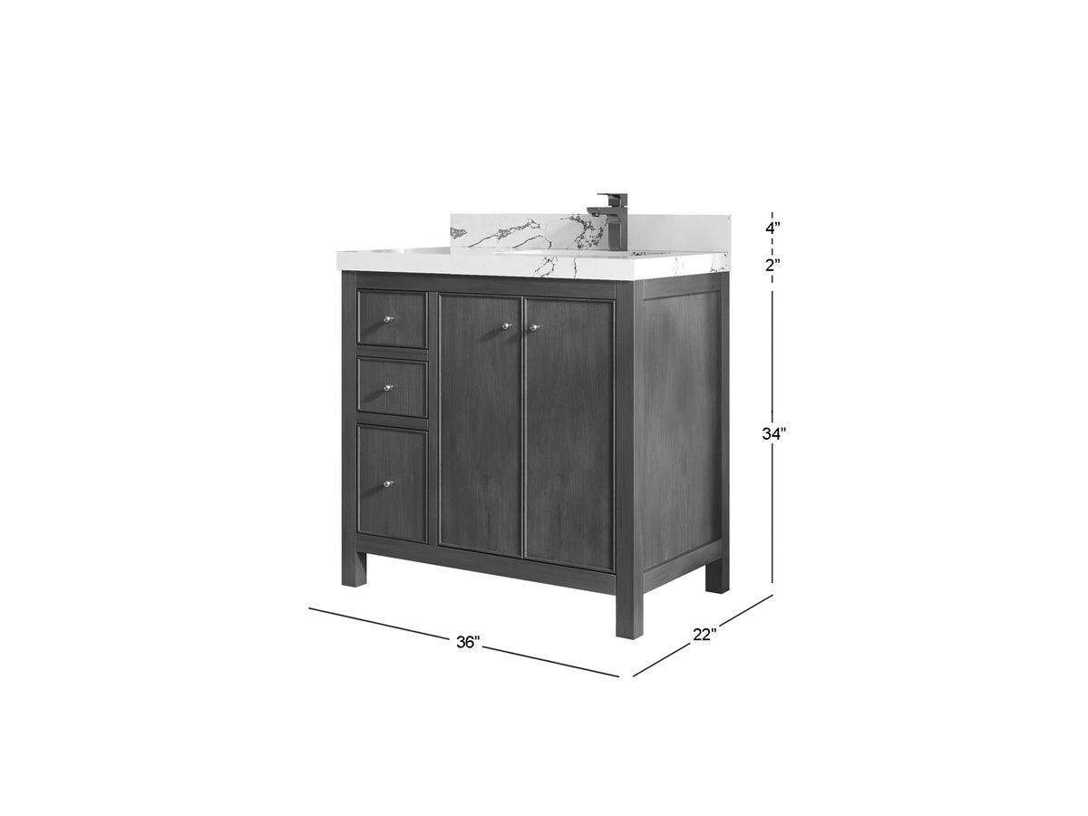 Chicago Teak 36 in. W x 22 in. D Right Offset Sink Bathroom Vanity - Willow Bath and Vanity