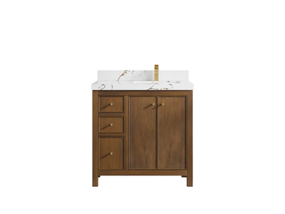 Chicago Teak 36 in. W x 22 in. D Right Offset Sink Bathroom Vanity - Willow Bath and Vanity