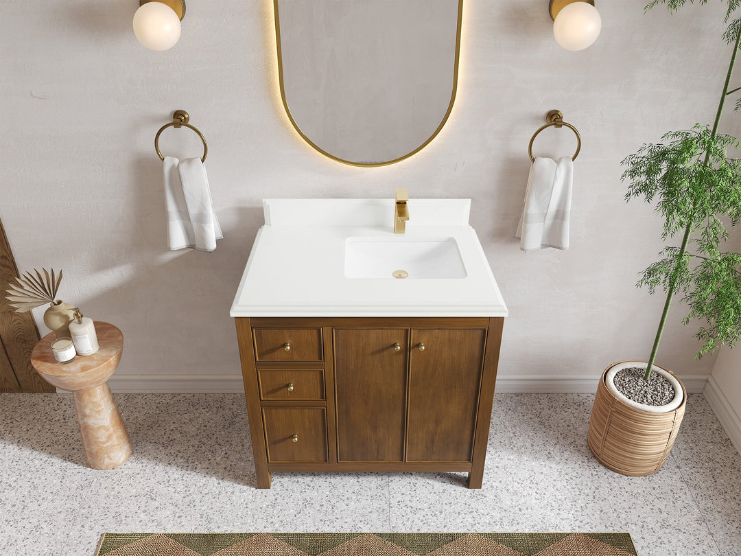 Chicago Teak 36 in. W x 22 in. D Right Offset Sink Bathroom Vanity - Willow Bath and Vanity