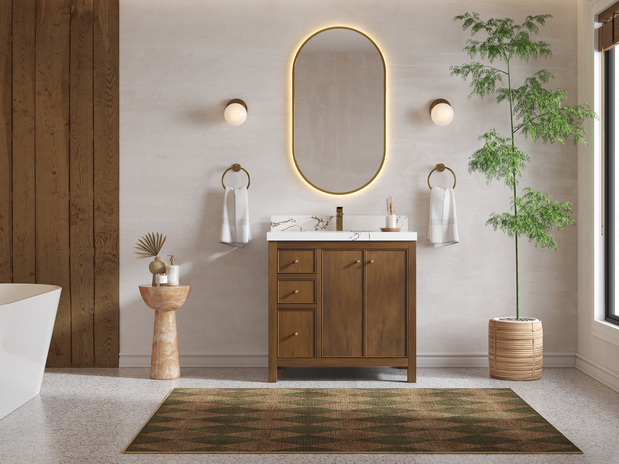 Chicago Teak 36" W x 22" D Center Sink Bathroom Vanity - Willow Bath and Vanity