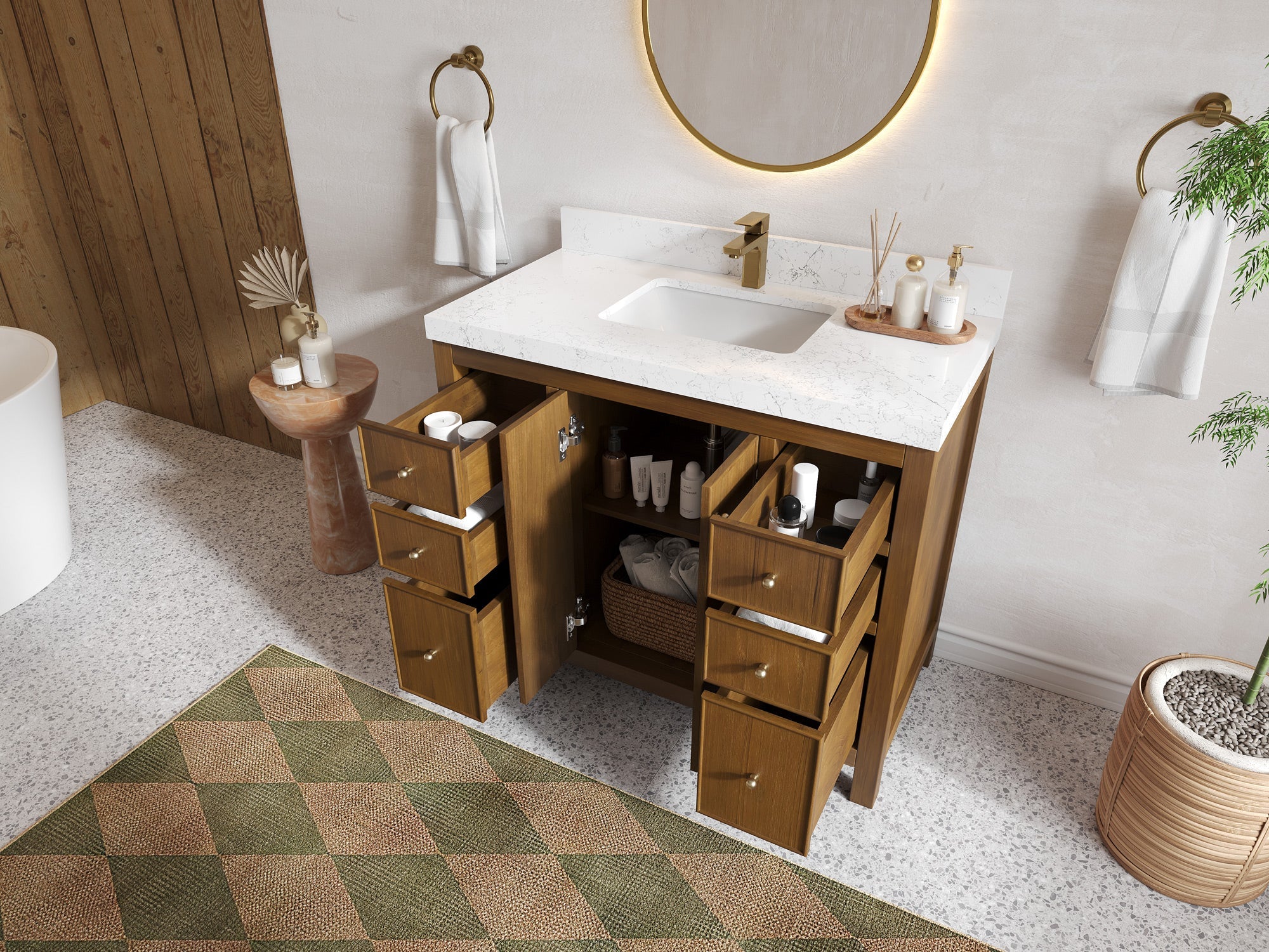 Chicago Teak 42 in. W x 22 in. D Single Sink Bathroom Vanity - Willow Bath and Vanity