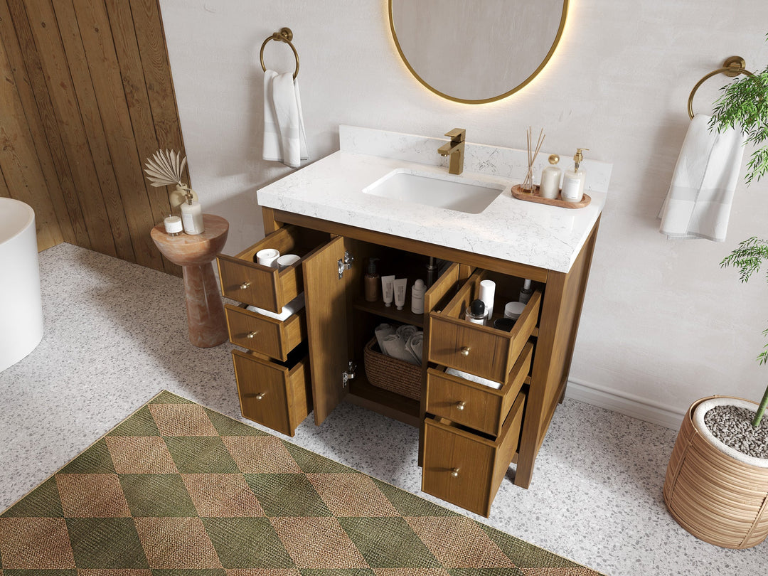 Chicago Teak 42 in. W x 22 in. D Single Sink Bathroom Vanity - Willow Bath and Vanity