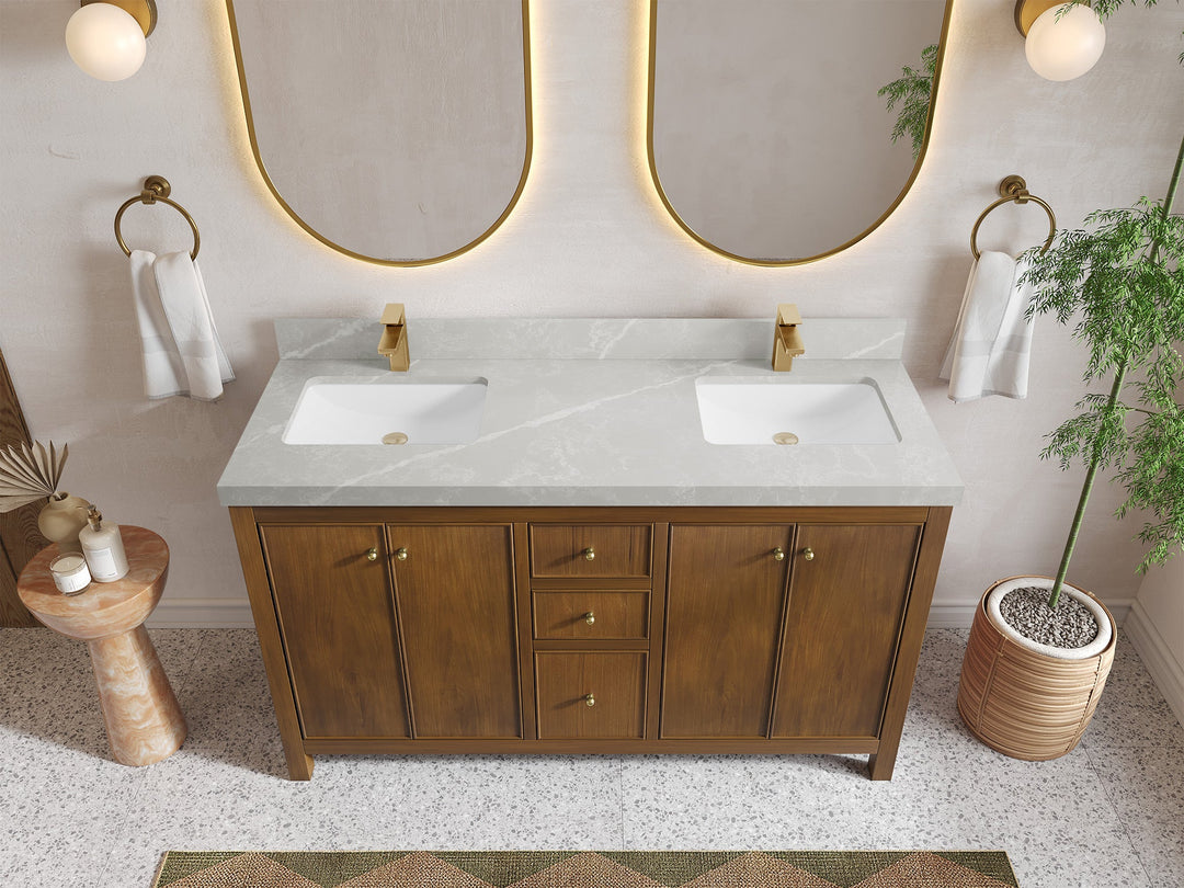 Chicago Teak 60 in. W x 22 in. D Double Sink Bathroom Vanity - Willow Bath and Vanity