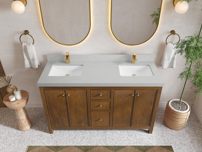 Chicago Teak 60 in. W x 22 in. D Double Sink Bathroom Vanity - Willow Bath and Vanity
