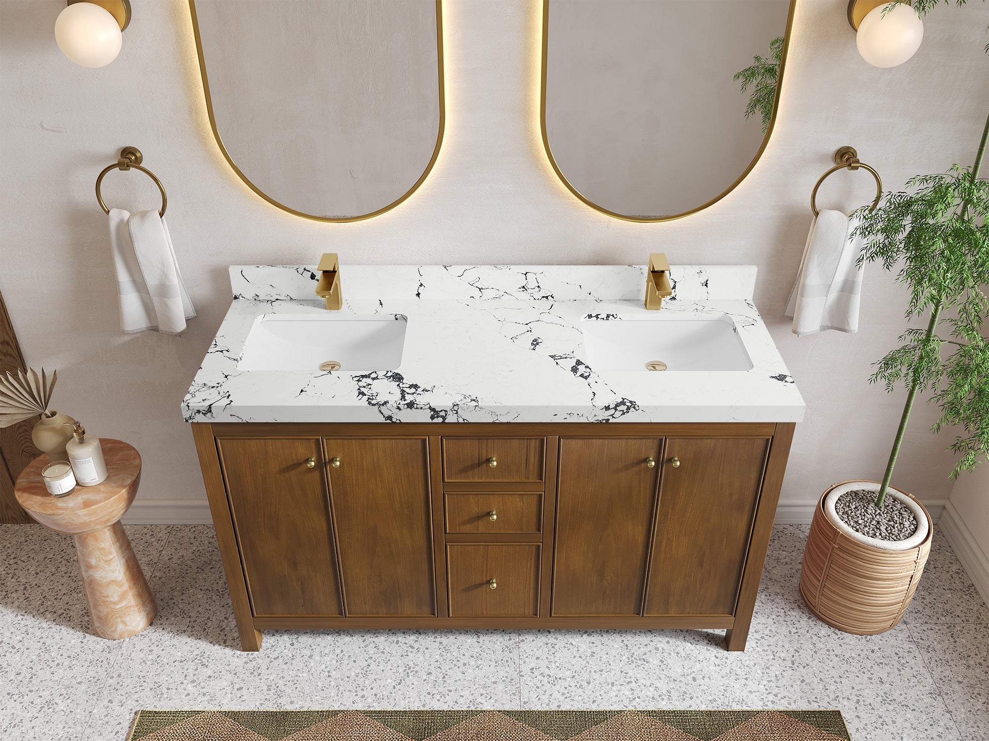 Chicago Teak 60 in. W x 22 in. D Double Sink Bathroom Vanity - Willow Bath and Vanity