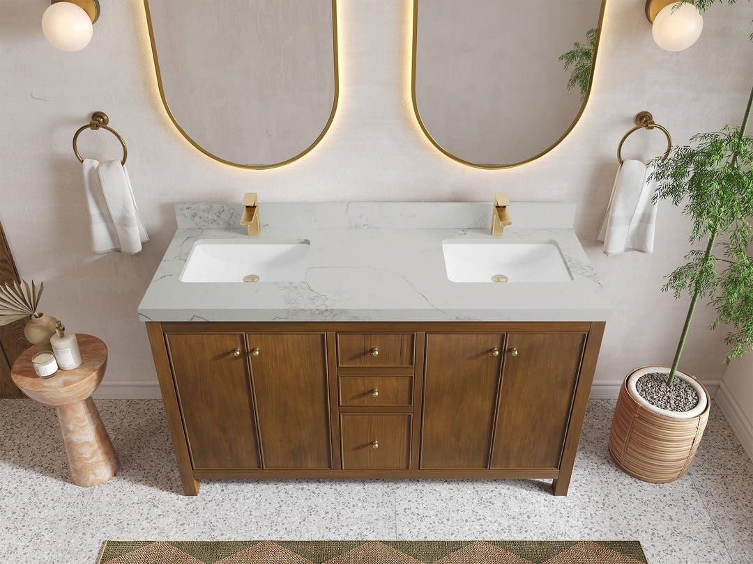 Chicago Teak 60 in. W x 22 in. D Double Sink Bathroom Vanity - Willow Bath and Vanity