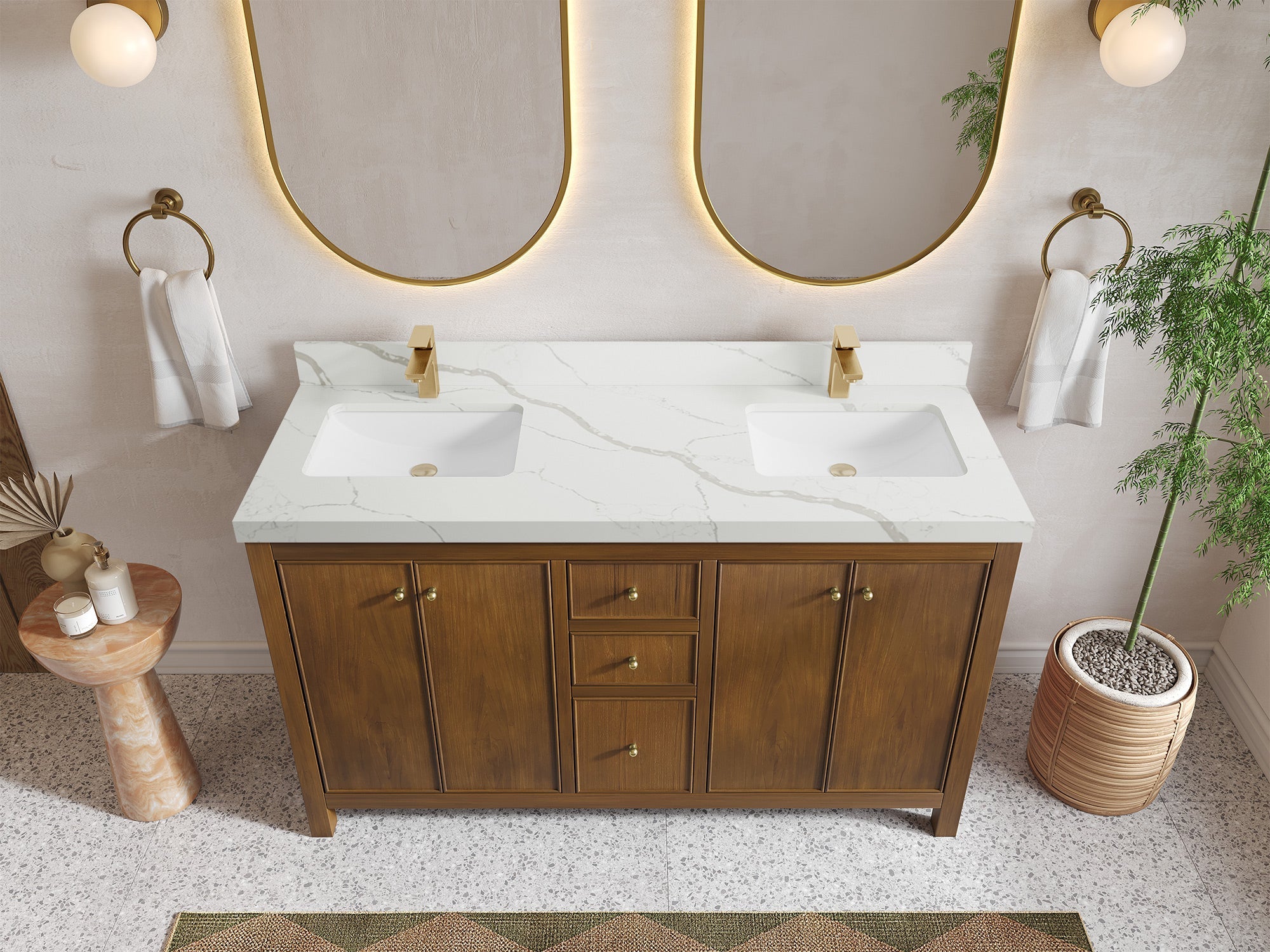 Chicago Teak 60 in. W x 22 in. D Double Sink Bathroom Vanity - Willow Bath and Vanity