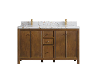 Chicago Teak 60 in. W x 22 in. D Double Sink Bathroom Vanity - Willow Bath and Vanity