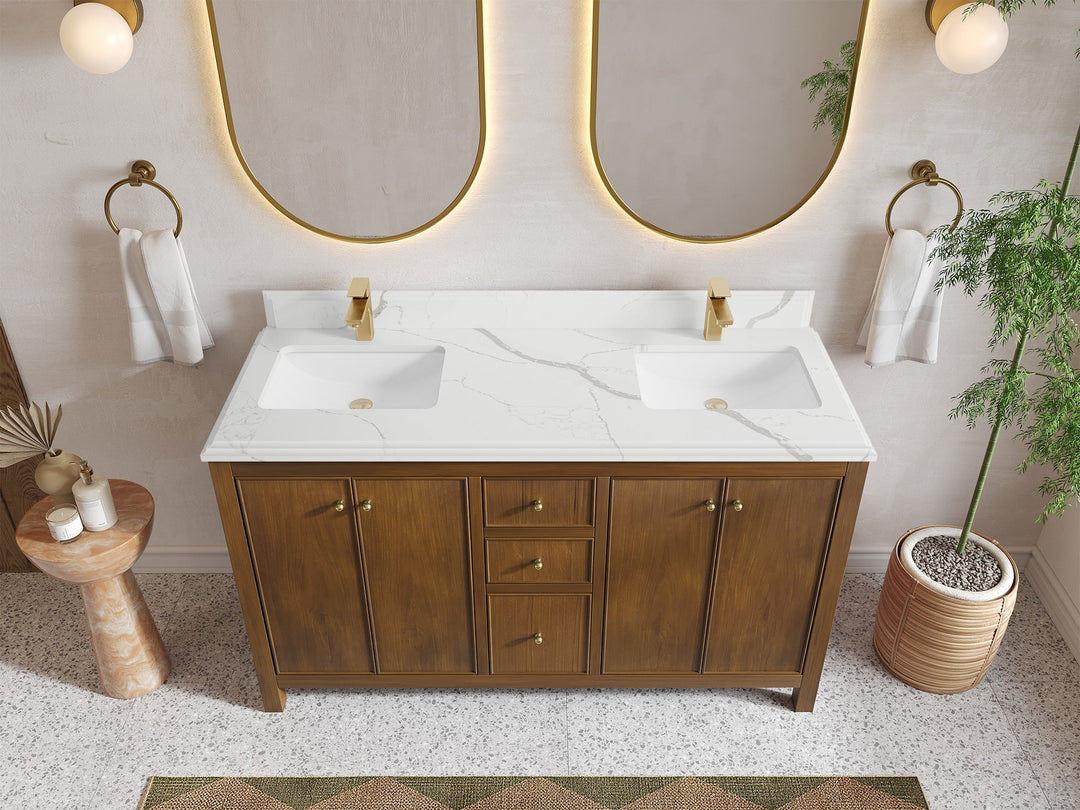 Chicago Teak 60 in. W x 22 in. D Double Sink Bathroom Vanity - Willow Bath and Vanity