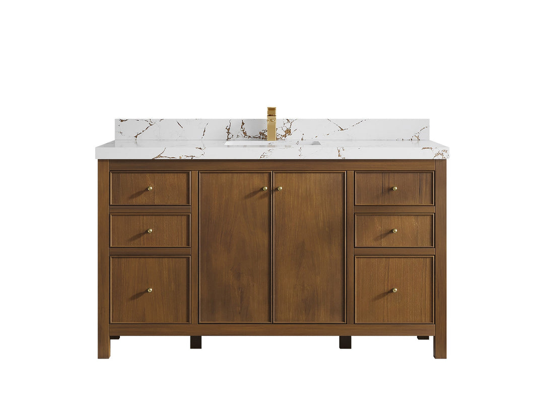 Chicago Teak 60 in. W x 22 in. D Single Sink Bathroom Vanity - Willow Bath and Vanity