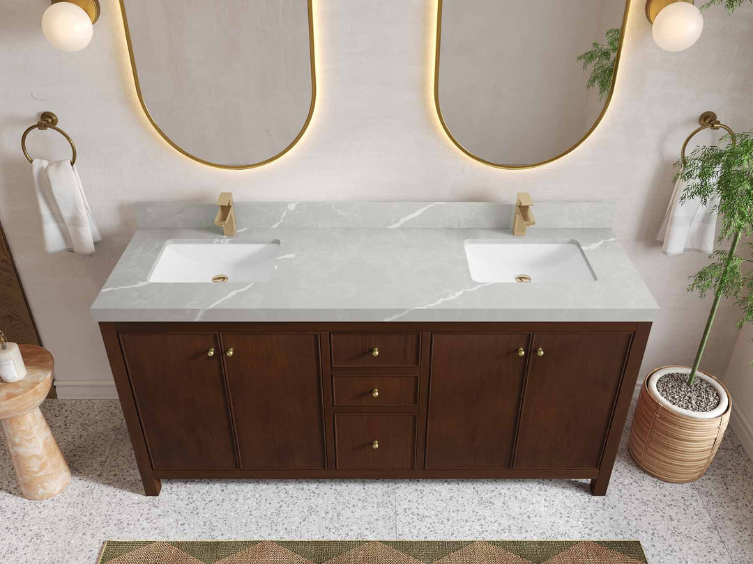 Chicago Teak 72 in. W x 22 in. D Double Sink Bathroom Vanity - Willow Bath and Vanity