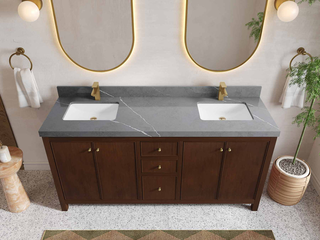 Chicago Teak 72 in. W x 22 in. D Double Sink Bathroom Vanity - Willow Bath and Vanity