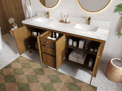 Chicago Teak 72 in. W x 22 in. D Double Sink Bathroom Vanity - Willow Bath and Vanity