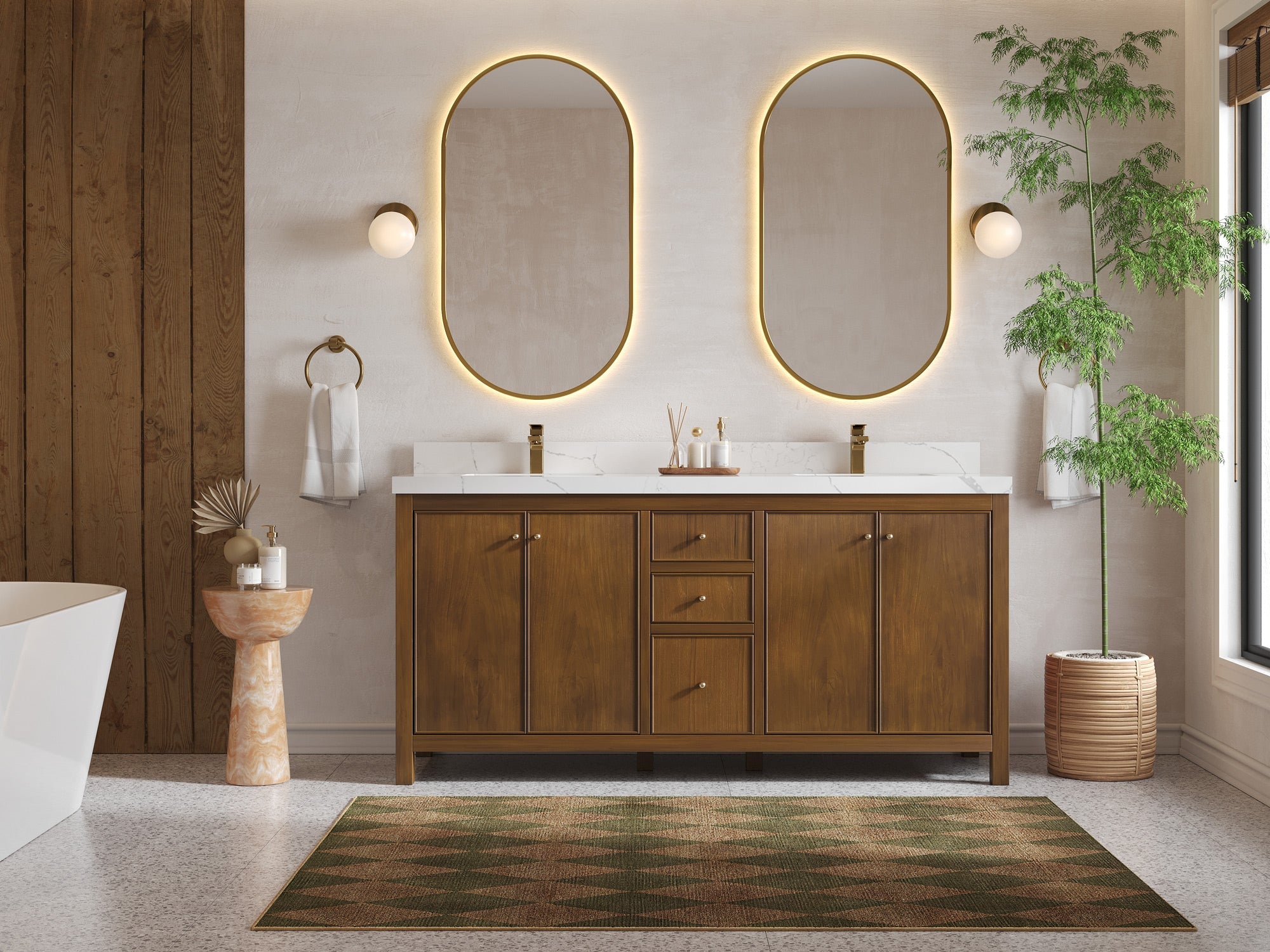 Chicago Teak 72 in. W x 22 in. D Double Sink Bathroom Vanity - Willow Bath and Vanity