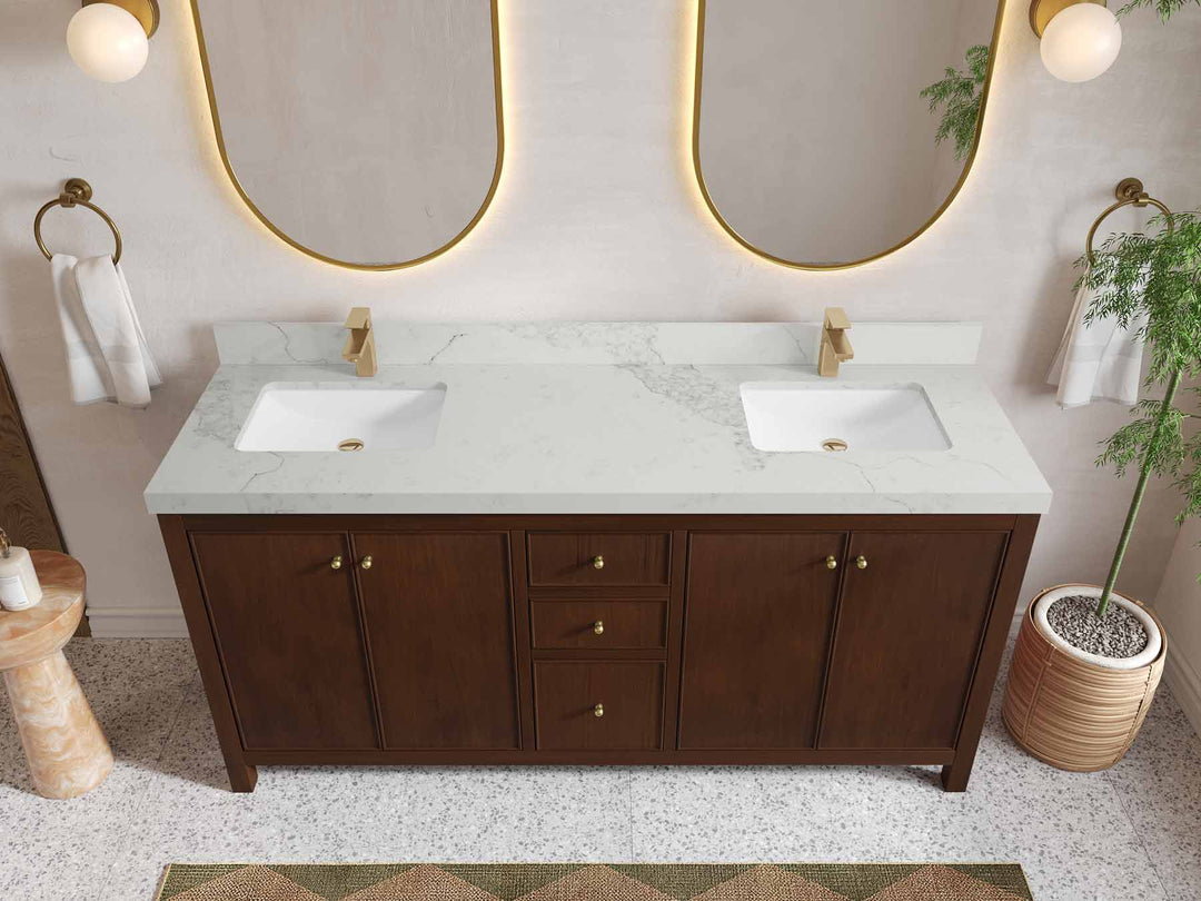 Chicago Teak 72 in. W x 22 in. D Double Sink Bathroom Vanity - Willow Bath and Vanity
