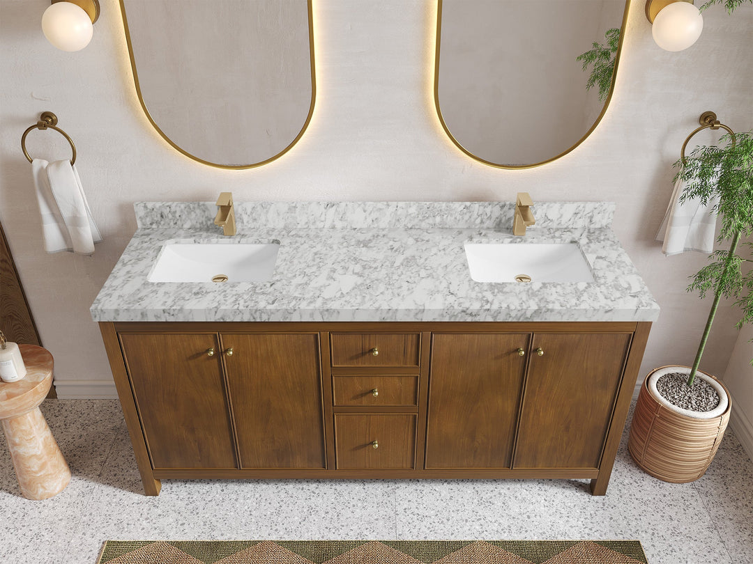 Chicago Teak 72 in. W x 22 in. D Double Sink Bathroom Vanity - Willow Bath and Vanity