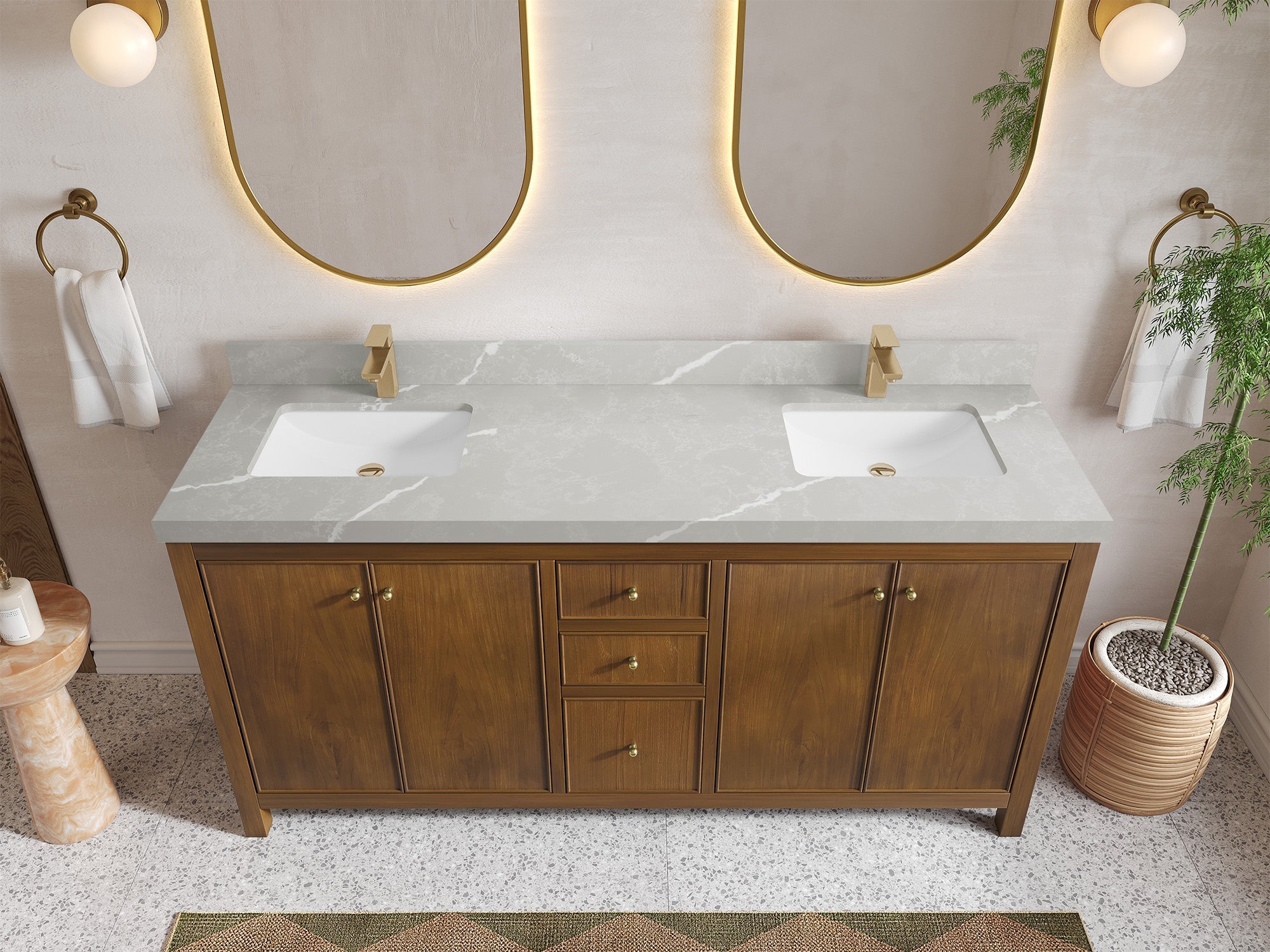 Chicago Teak 72 in. W x 22 in. D Double Sink Bathroom Vanity - Willow Bath and Vanity
